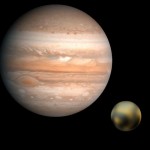 Uma mentira de 1 de Abril: Plutão teria passado a ser uma lua de Júpiter. Crédito das imagens: NASA/JPL/USGS(Jupiter) & NASA/ESA & M. Buie of the SWRI (Plutão), com o photoshop a ficar a cargo do professor David Dickinson.