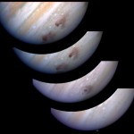Mosaico com imagens tiradas consecutivamente para dar noção das mudanças na atmosfera superior de Júpiter aquando do impacto do cometa.